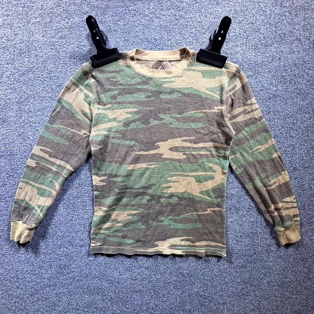 Game Winner Thermal Waffle Knit Shirt Men's Medium Green Camouflage Cotton Logo